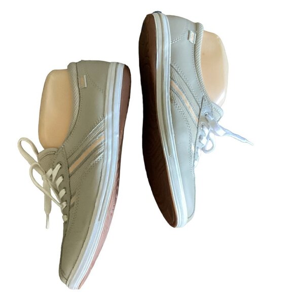 Keds Leather Lace-Up Oxford Sneaker Contrast Stripe 7.5 Stone/Taupe Beige 144T - Picture 5 of 9